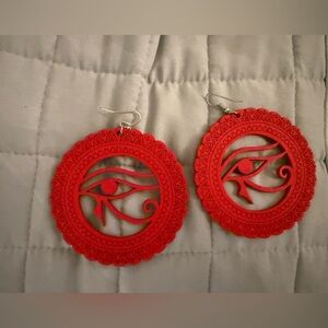 Red Bohemian Cutout Round Dangle Earrings - Women Jewelry